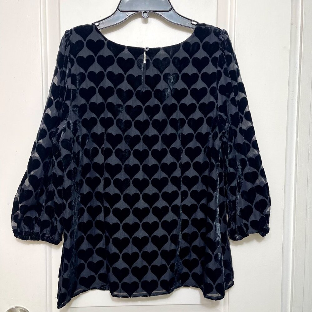 Talbots Heart Print Velvet Blouson Top in Black Size Mp - Picture 8 of 13